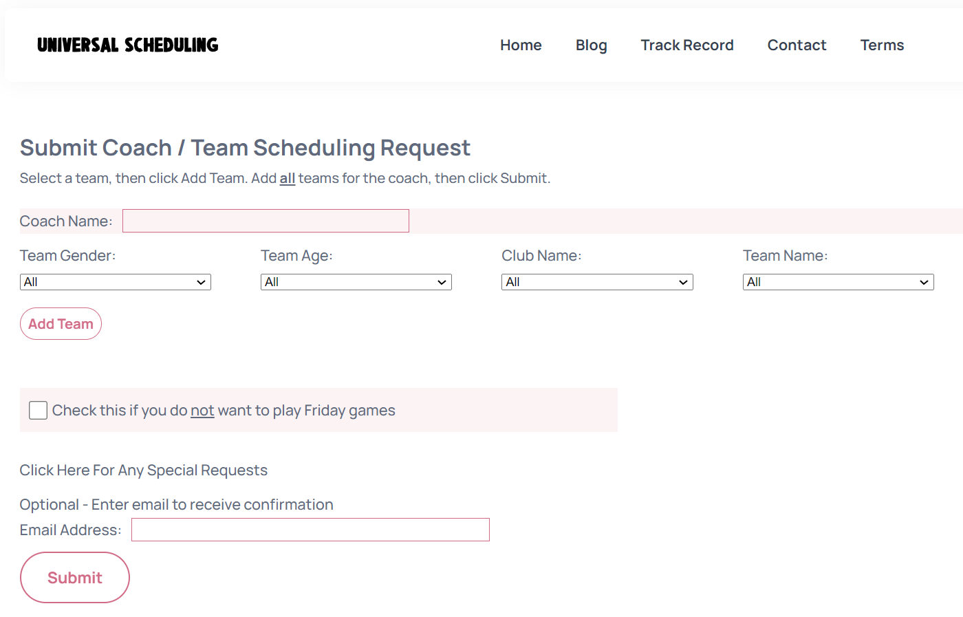 Coach Conflict Request Page